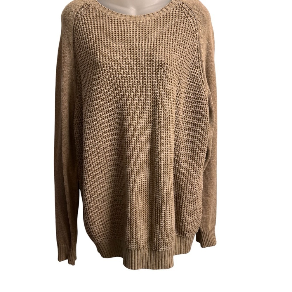 Weatherproof Vintage Crewneck Chunky Waffle Knit Pullover Sweater Tan Large